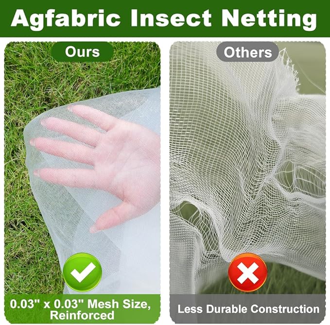 Agfabric Garden Netting 5'x100' Insect Pest Barrier Bird Netting for Garden Protection,Row Cover Mesh Netting for Vegetables Fruit Trees and Plants,White