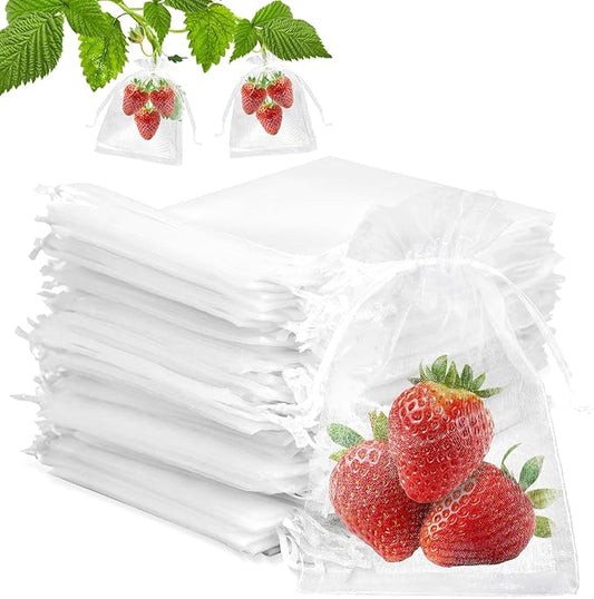 100Pcs Fruit Protection Bags, 4x6 Inch White Fruit Bags for Fruit Trees with Drawstring, Reusable Mesh Fruit Netting Cover Bags for Tomatoes, Strawberry, Vegetable