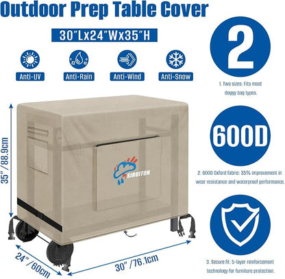 SIRUITON Outdoor Bar Cart Cover for 30 Inch Portable Outdoor Table, Heavy Duty 600D Oxford Fabric Outdoor Waterproof BBQ/Worktable Metal Movable Table Cover