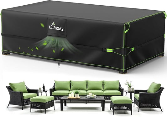 UIRWAY 600D Rectangular Outdoor Furniture Covers-Upgraded Tough Oxford fabric Heavy Duty Waterproof Patio Table Cover for Table and Chairs with Triple-Layer Windproof Design Fits 90"L × 65"W × 28"H