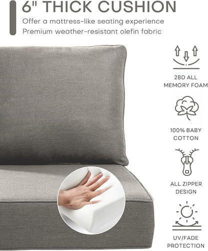 Luxury 24x24x6 Inch Outdoor Chair Cushions Set of 4 - Heavy Duty Water-Resistant Comfortable Cushion for Patio Furniture Set Dining Gliding Rocking Chairs Loveseat L-Shape Sofa - Grey