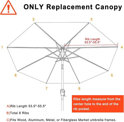 MASTERCANOPY 10-Year-Non-Fading 9FT Patio Umbrella Replacement Canopy-Grey Canopy Only