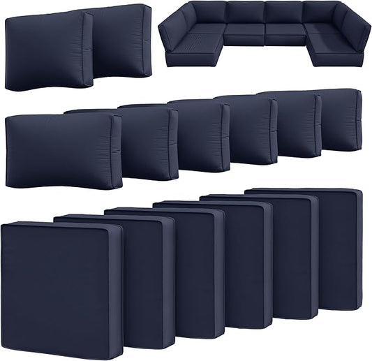 14 Pcs Outdoor Cushion Slipcovers Outdoor Patio Cushion Covers Replacement Waterproof with Zipper for Outdoor Furniture, Patio Sofa Couch 3 Sizes, Covers Only