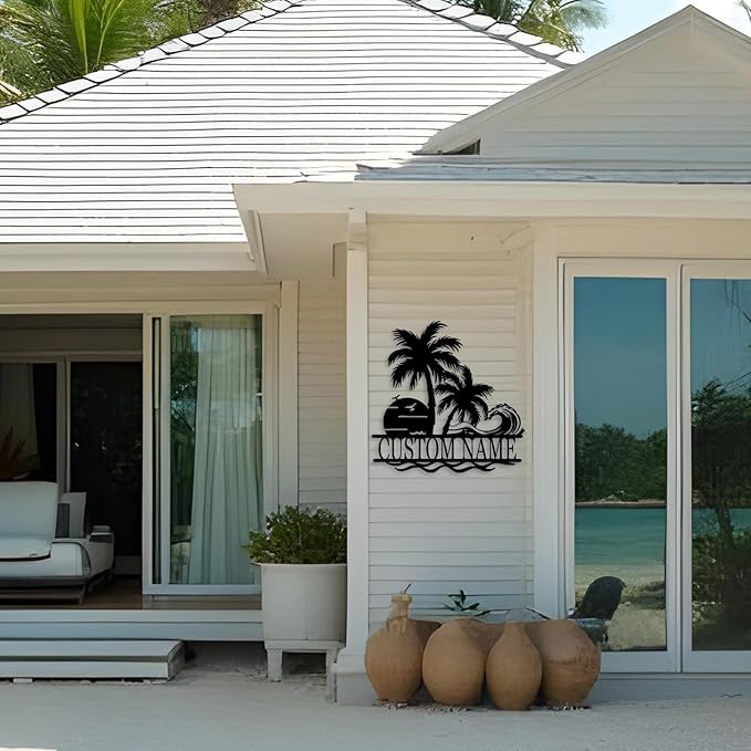 Personalized Beach Metal Signs - Custom Palm Trees, Family Name, Cabin Signs - Beach House, Coastal Decor