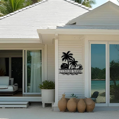 Personalized Beach Metal Signs - Custom Palm Trees, Family Name, Cabin Signs - Beach House, Coastal Decor
