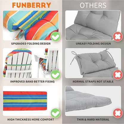 FUNBERRY Patio Chair Cushions Set of 4, Thicken Comfy Cushions for Rocker Non Slip Fade Shield Waterproof High Back with Ties