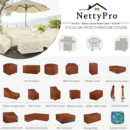NettyPro Waterproof Patio Chair Covers 4 Pack, 600D Heavy Duty Outdoor Seat Cover, 26W x 28W x 28H inch, Beige