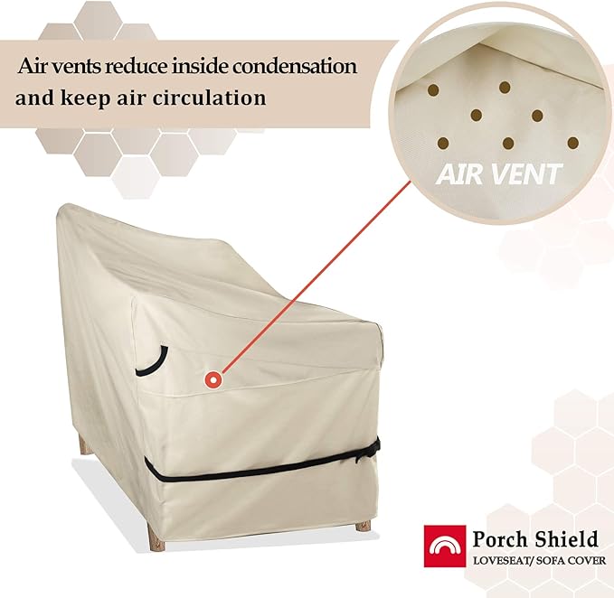 Porch Shield Waterproof Outdoor Bench Sofa Cover – Patio 2 Seater Loveseat Cover 56W x 31D x 33H inch, Beige
