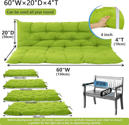 Outdoor Swing Cushions 3 Seater Waterproof, Replacement Bench Cushions for Outdoor Patio Furniture with Backrest, Porch Swing Cushion with Ties for Lawn and Garden (Grass Green, 40x60in)