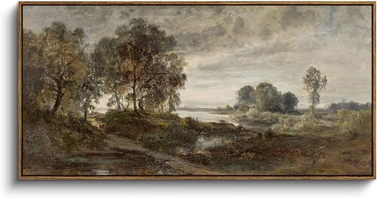InSimSea Extra Large Framed Vintage Wall Art, Living Room Country Farmhouse Decor, Moody Summer River Landscape Canvas Prints, Retro Scenery Long Picture for Bedroom Above of Bed, 20x40inch