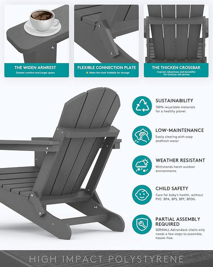 SERWALL Adirondack Chair Set of 8 for Patio Garden Outdoors Fire Pit- (Folding Gray)