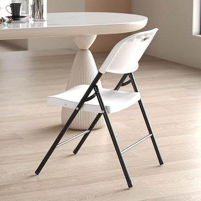 Nazhura 350 Weight Limit Heavy Duty Plastic Folding Chair with Reinfoced Steel Frame for Indoor and Outdoor, Wedding, Party, Restaurant, Meeting Room, Patio and Garden (8, White)