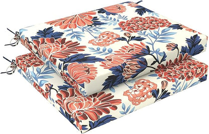 LVTXIII Outdoor Chair Cushions, Fade-Resistant Patio Furniture Cushions Outdoor Chair Pads with Ties for Dining Chairs and Garden Furniture Use, 18.5"x16"x2" 2 Pack, Red Chrysanthemum