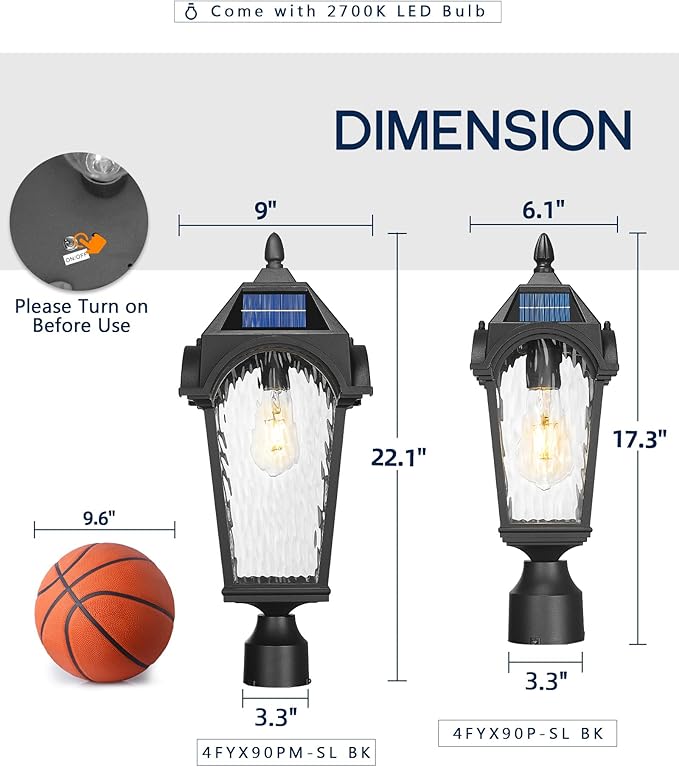 FEMILA Solar Post Lights Outdoor 2 Pack, Dusk to Dawn Lamp Posts Outdoor Lighting, Aluminum Glass Light Posts for Outside Driveway Garden, 4FYX90P-2PK -SL BK