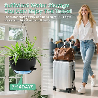 UOUZ Set of 3-10 Inch Self Watering Hanging Planters for Indoor & Outdoor，Hanging Plant Pots with Drainage & Removable Tray, Hanging Pots Holder for Ivy, Spider Plants, Ferns, Balcony & Patio, Black