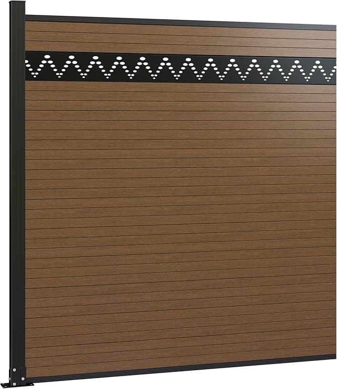 6 Feet×6 Feet Privacy Fence, Outdoor Wood Plastic Composite Fence Panel, Waterproof Security Barriers Fencing, WPC (Brown, Arched (1 Panel - 1 Post))