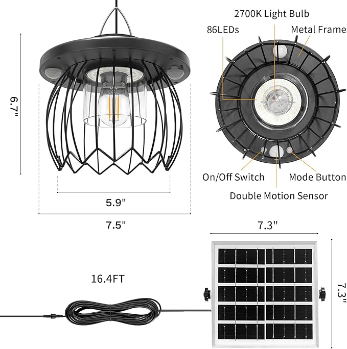 Solar Shed Light Outdoor Indoor, 3000LM Solar Chandelier 5 Modes (Daytime Available) Lamp with 3 Color Temps Dual Motion Sensor Remote, Hanging Pendant Lights for Gazebo Garage Shop Garden