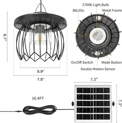 Solar Shed Light Outdoor Indoor, 3000LM Solar Chandelier 5 Modes (Daytime Available) Lamp with 3 Color Temps Dual Motion Sensor Remote, Hanging Pendant Lights for Gazebo Garage Shop Garden