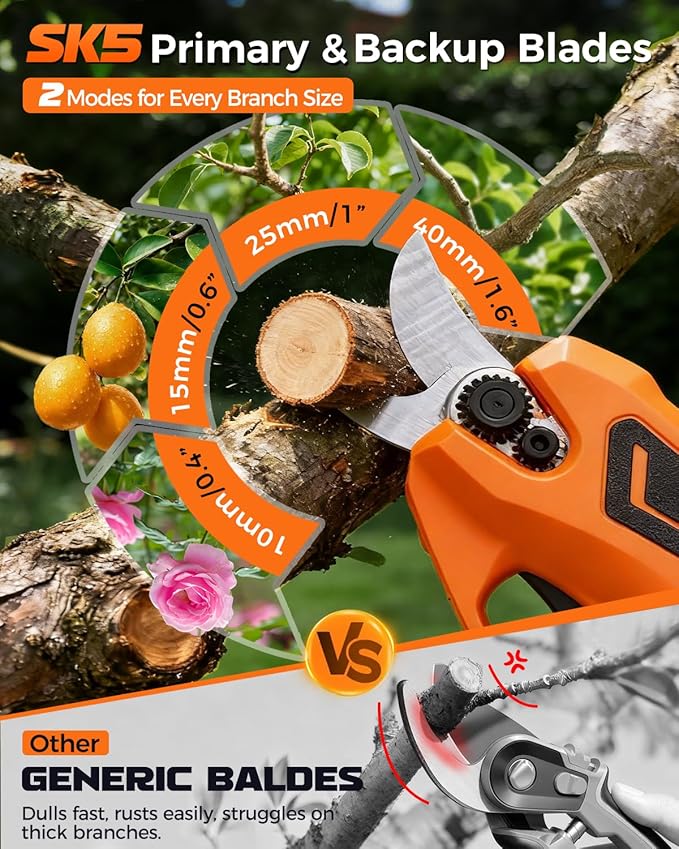 COMOWARE Electric Pruning Shears, 2-in-1 Cordless Pruner with 7ft Extension Pole, 2 × 21V 2.0Ah Battery Powered Pole Pruner, Garden Tool for Tree Trimming Branch Cutter, LCD Display