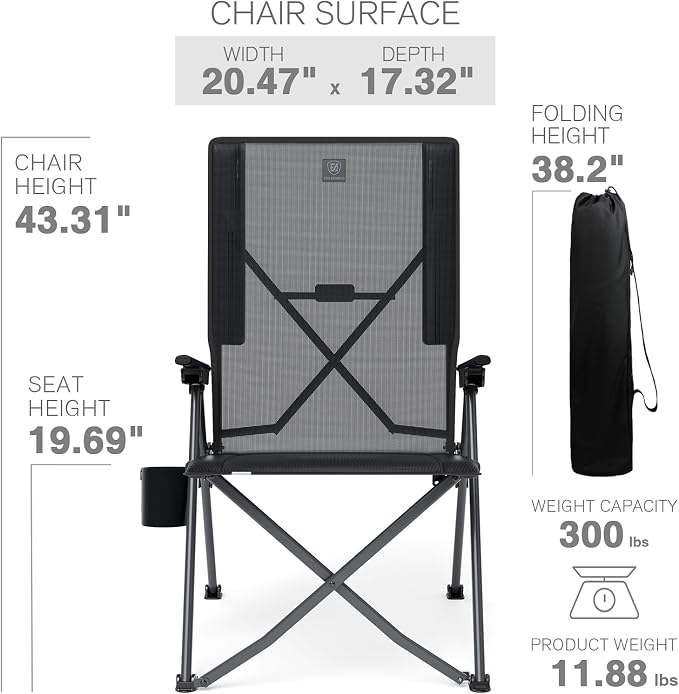 EVER ADVANCED Reclining Camping Chairs for Adult Lightweight, Portable Compact Folding Chair with High Back, 4-Level Recliner Chairs, Lawn Chair for Patio Balcony, Supports 300lbs Textilene Mesh Black