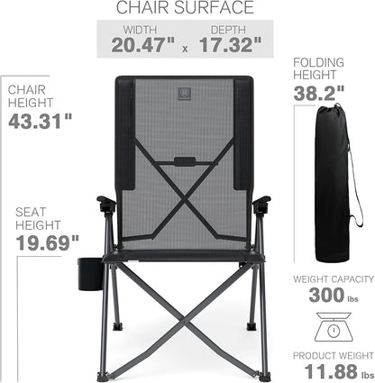 EVER ADVANCED Reclining Camping Chairs for Adult Lightweight, Portable Compact Folding Chair with High Back, 4-Level Recliner Chairs, Lawn Chair for Patio Balcony, Supports 300lbs Textilene Mesh Black