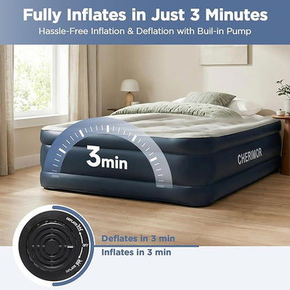 Queen Air Mattress with Built in Pump, 18" Elevated Height, 48Hr Leak-Tested, Honeycomb Coil Support, 800 lbs Capacity, Fast 3-Min Inflation–Blow Up Mattress for Guest Room & Sleepover