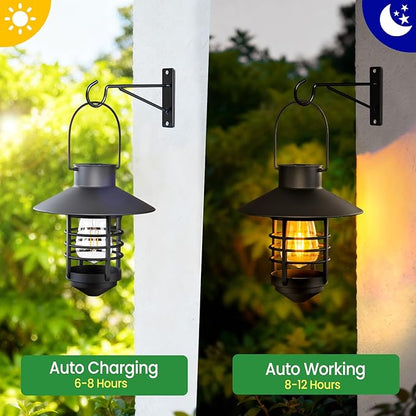 2 Pack Solar Lanterns Outdoor, Waterproof Hanging Solar Lights with Wall Mount Kit, Plastic Lanterns Solar Powered for Garden Decor, Patios, Trees, Front Porch, Gifts for Women Mom