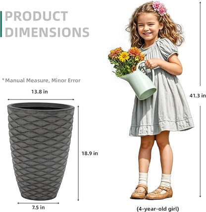 19" H Coastal Planter for Indoor/Outdoor Plants, Set of 2 Large Flower Pot with Drainage Hole, Weather-Resistant Resin Planters for Garden Patio Porch Home Office Decor, Rustic Black Wavy