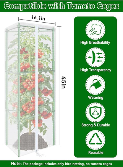 ZeeDix 45" x 16.1" Garden Bird Netting for Triangle Tomato Cage, 2 Pack Garden Mesh Barrier, Plant Covers Protect Tomatoes, Vegetables, Blueberry Bush from Birds & Pests
