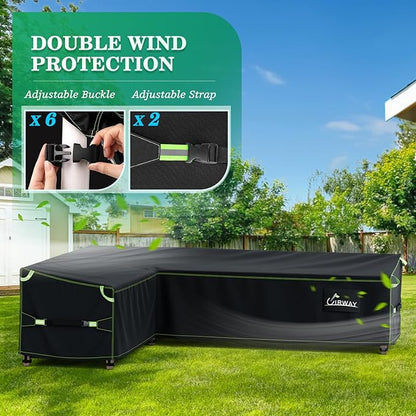 UIRWAY L-Shaped Outdoor Couch Cover Waterproof with Air Vent, 83" L/104" L x 33.5" D x 31" H (Right Side Long), Heavy Duty Outdoor Sectional Sofa Cover, Patio Furniture Covers with Reflective Strips