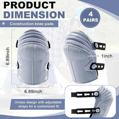 Soulchen 2 Pairs Construction Knee Pads for Men Women Heavy Duty Knee Pads for Work with Flexible Plastic and Thick Foam Cushion Adjustable Thigh and Shin Straps for Roofing Flooring Gardening (Gray)