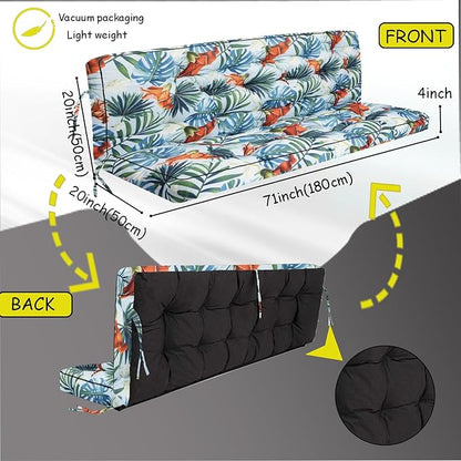 Porch Swing Cushion Three Seat, Waterproof Swing Cushions Replacement with Backrest, Outdoor Garden Furniture Patio 4" Thickened Cushions with Ties (Summer, 40 x 71in)