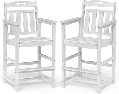 Ciokea Oversized Tall Bar Chairs Set of 2, HDPE Adirondack Outdoor Bar Chairs with Footrest, All-Weather Barstools with High Back for Balcony, Bistro, Porch, Deck, Pool, Backyard, White