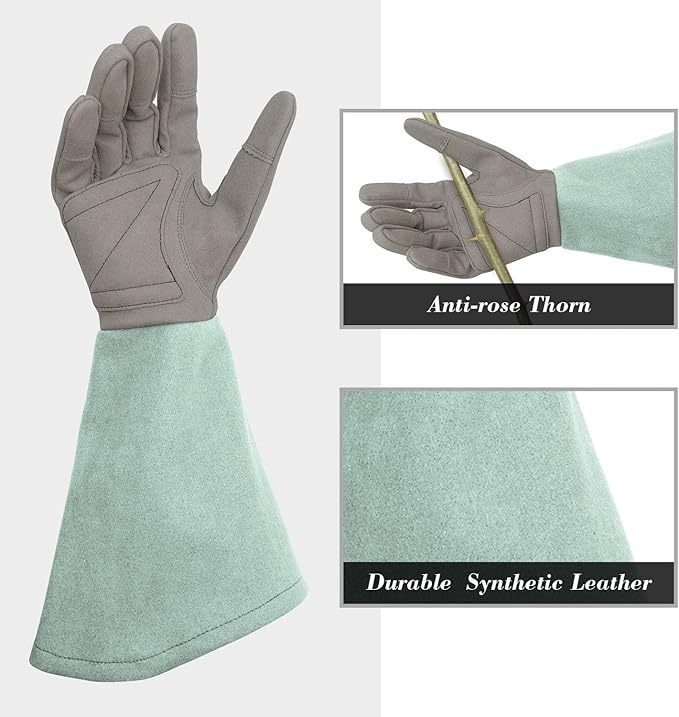 Rose Pruning Gloves Thorn Resistant, Embroidery Gardening Gloves with Extra Long Forearm Protection