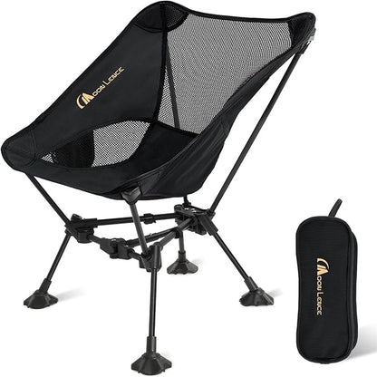 MOON LENCE Portable Camping Chair，Lightweight Backpacking Hiking Chairs,Compact,Foldable,with Anti-Sinking Large Feet for Beach,330 lbs Capacity (Black, Standard)