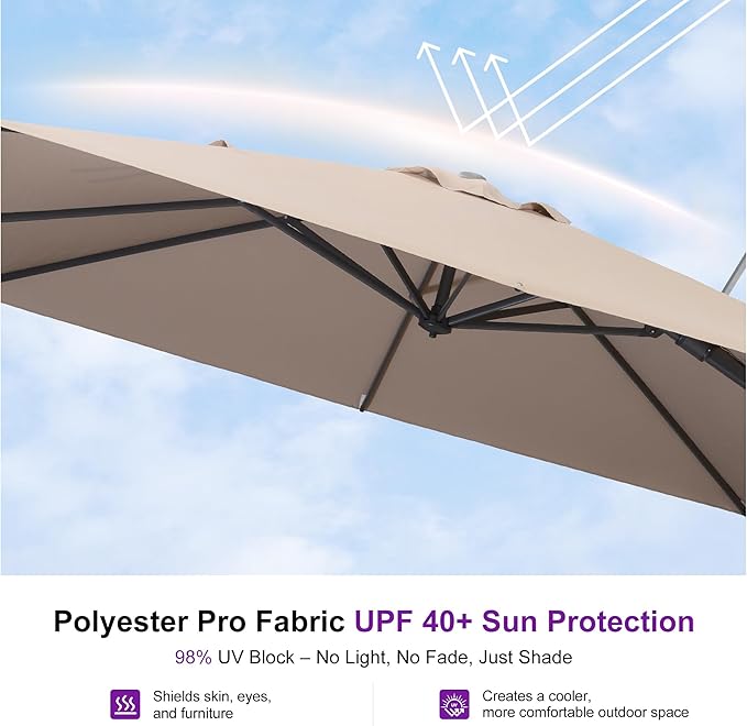 PURPLE LEAF 10' X 10' Left-right Tilting Outdoor Patio Umbrella Swivel Offset Cantilever Heavy Duty Rectangle Aluminum Umbrella with UV Resistant for Deck Pool Patio Backyard, Sand Dune