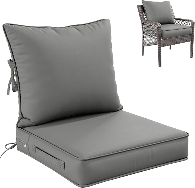 Premium Outdoor Seat Cushion Chair Cushions for Patio Furniture 22 L X 22 W X 4 H Waterproof & Fade Resistant Deep Seat and Backrest Cushion Set with Removable Covers for Chair, Sofa