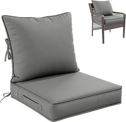 Premium Outdoor Seat Cushion Chair Cushions for Patio Furniture 22 L X 22 W X 4 H Waterproof & Fade Resistant Deep Seat and Backrest Cushion Set with Removable Covers for Chair, Sofa