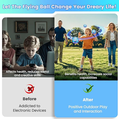 Flying Orb Ball Toy, 2026 Upgrade Hand Controlled Hover Ball with LED Lights, 360° Rotating Boomerang Globe Cool Mini Drone, Ideal Birthday&Christmas Gift for Boys Girls-Bright Blue