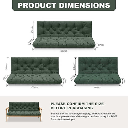 Porch Swing Cushions,Outdoor Cushions 3 Seater Replacement with Backrest, Waterproof Thickened Bench Cushion with Ties for Porch, Patio,Outdoor, Backyard and Garden (Dark Green 60 * 40 in)
