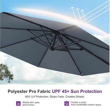 PURPLE LEAF 11 Feet Patio Umbrella with Base Outdoor Cantilever Round Umbrella Aluminum Offset Umbrella with 360-degree Rotation for Garden Deck Pool Patio Light Grey