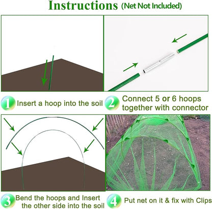 60Pcs Greenhouse Hoops Grow Tunnel Wide, 8FT Rust-Free Fiberglass Support Garden Hoops Kit for Raised Beds Plant Cloth Row Cover Netting-DIY Plant Support Garden Hoop for Netting-40Pcs Clips