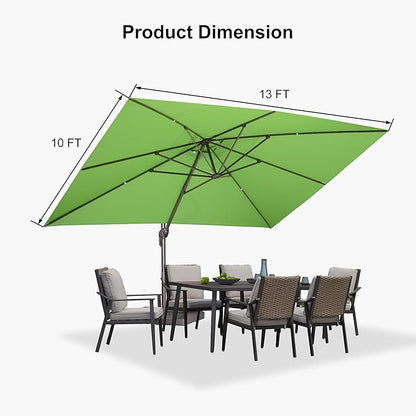 PURPLE LEAF 10' X 13' Patio Cantilever Umbrella Rectangle Umbrella Outdoor with Aluminum Offset Hanging and 360° Rotation for Pool Garden Deck Patio, Green