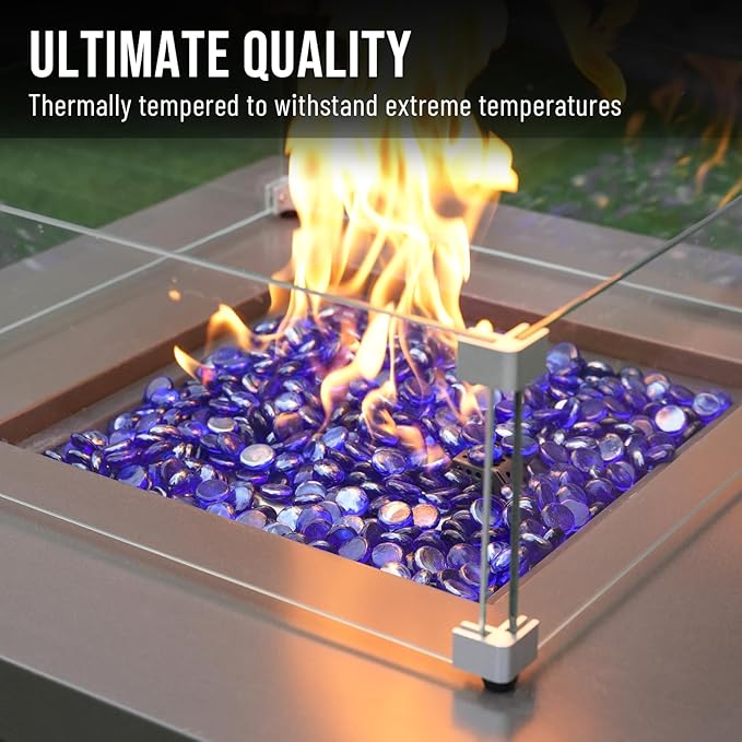 Skyflame 10-Pound Fire Glass Beads for Fire Pit Fireplace, 1/2-Inch Size Royal Cobalt Blue Luster Decorative Blended Fireglass Drops for Landscaping