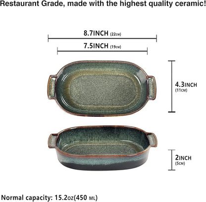 Ceramic Casserole Baking Dish - 15.2 Ounces Baking Dish for Oven, Lasagna Pans, Oven Safe Durable Bakeware for Kitchen Home Decor, Banquet and Dinner Oval 2 pieces, 7.5 x 4.3 Inch