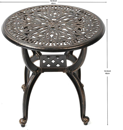 C/G patio casa C/G Cast Aluminum Side Table,Decorative Outdoor End Table, Ornate Floral Pattern (Round, Copper)