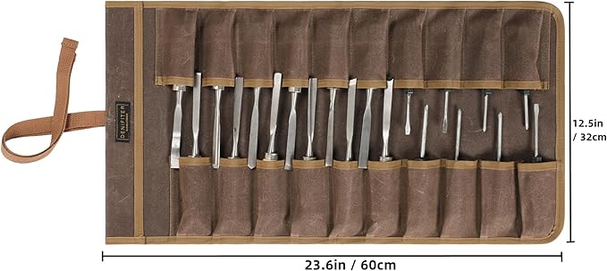 Tool Roll with 20 Slots, Heavy Duty 16oz Waxed Canvas Wrench Roll Up Organizer Bag with Straps, Multi-Purpose Tool Pouch for Metric, SAE (Grey)