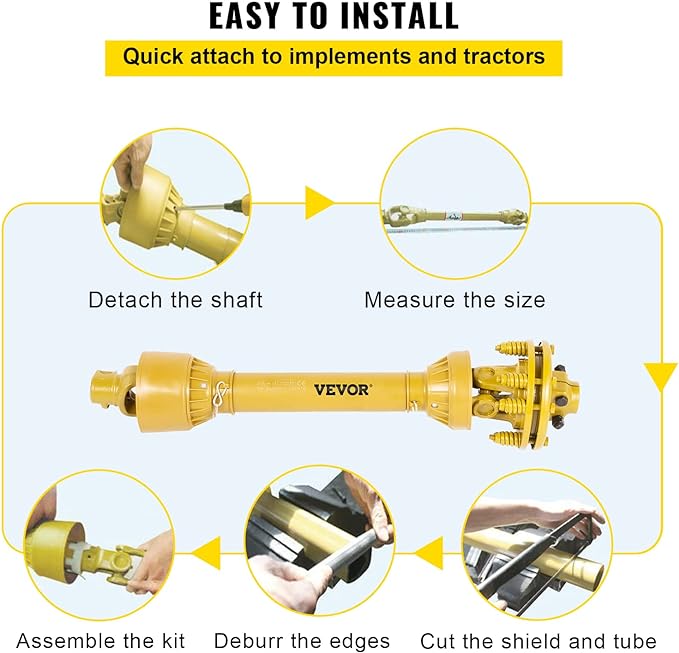 VEVOR PTO Shaft, 1-3/8" PTO Drive Shaft, 6 Spline Both Ends PTO Driveline Shaft, Series 4 Tractor PTO Shaft, 31.5"-41" Brush Hog PTO Shaft, Yellow PTO Shaft w/Slip Clutch for Bush Hog/Finish Mower