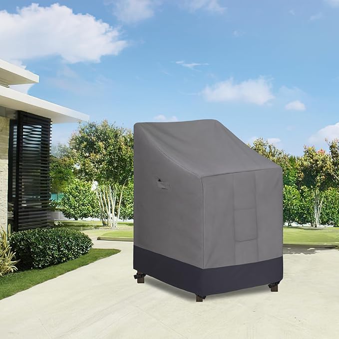 Easy-Going Heavy Duty Outdoor Stackable Chair Cover, Waterproof Patio Chair Cover, Windproof Outdoor Furniture Cover with Air Vent (2 Pack-28Wx36Dx47H inch, Gray/Dark Gray)