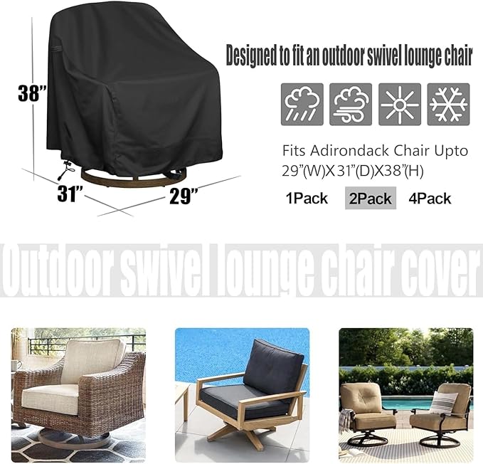 Outdoor Swivel Lounge Chair Cover, Fits to (29" W X 31" D X 38" H) Lawn Patio Chairs, 420D Tear-Resistant, UV Resistant, Waterproof for Furniture Covers